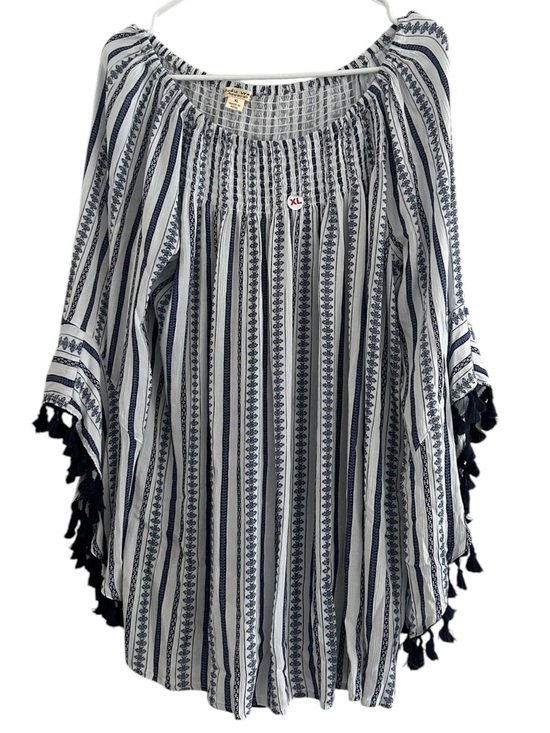 Studio West Tops - Studio West Apparel Striped Tassel Sleeve Blouse Top Blue White Women's XL